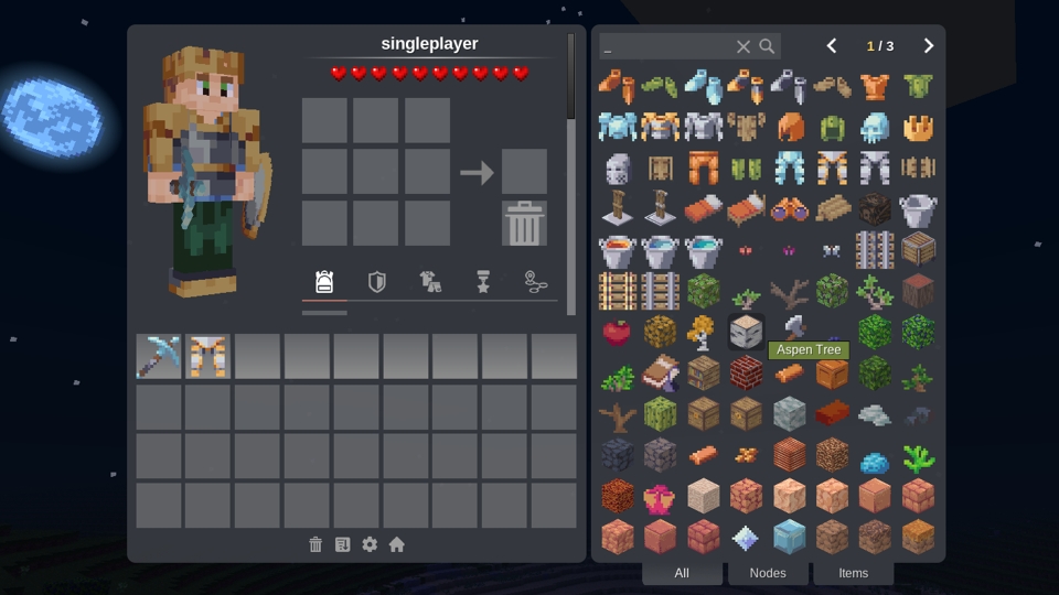 Customized inventory screen from the [i3](https://content.luanti.org/packages/jp/i3/) mod